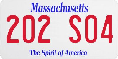 MA license plate 202SO4