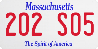 MA license plate 202SO5