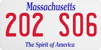 MA license plate 202SO6