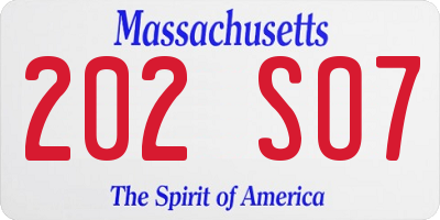 MA license plate 202SO7
