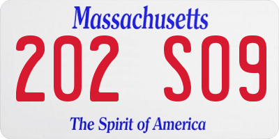 MA license plate 202SO9