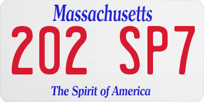 MA license plate 202SP7