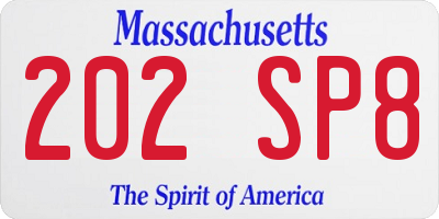 MA license plate 202SP8