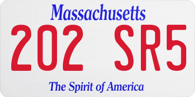 MA license plate 202SR5