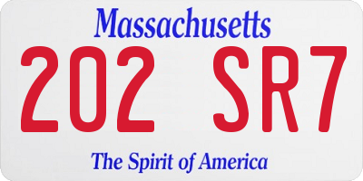 MA license plate 202SR7