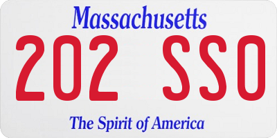 MA license plate 202SS0