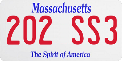 MA license plate 202SS3