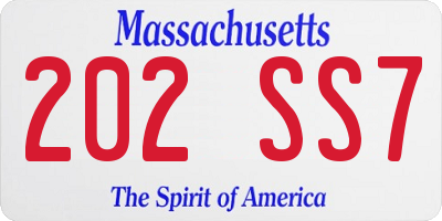 MA license plate 202SS7