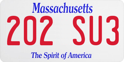 MA license plate 202SU3
