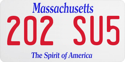 MA license plate 202SU5