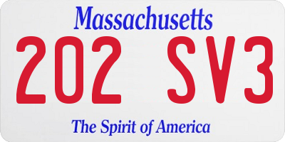MA license plate 202SV3