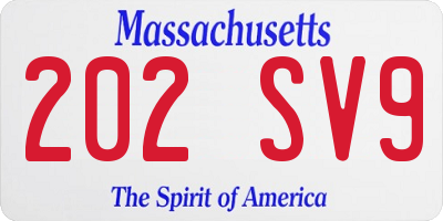 MA license plate 202SV9