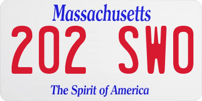 MA license plate 202SW0