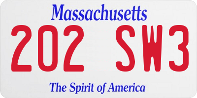MA license plate 202SW3