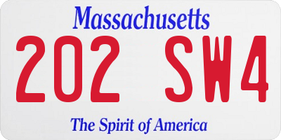 MA license plate 202SW4