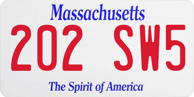 MA license plate 202SW5