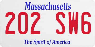 MA license plate 202SW6