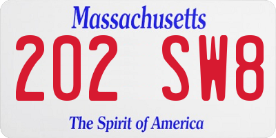 MA license plate 202SW8