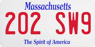MA license plate 202SW9