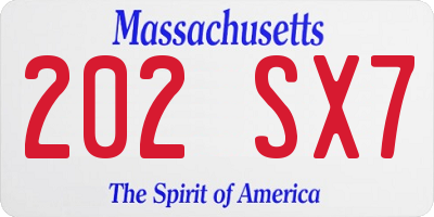 MA license plate 202SX7