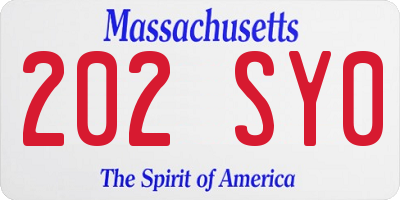 MA license plate 202SY0