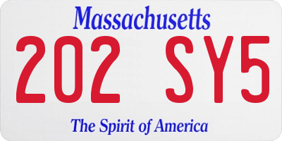 MA license plate 202SY5