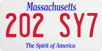 MA license plate 202SY7
