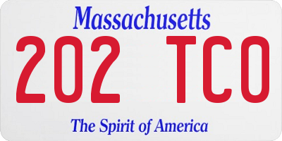MA license plate 202TC0