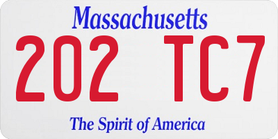 MA license plate 202TC7