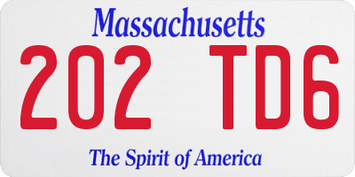 MA license plate 202TD6