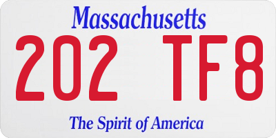MA license plate 202TF8