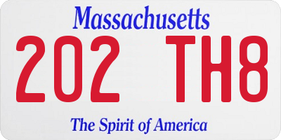 MA license plate 202TH8
