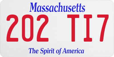 MA license plate 202TI7