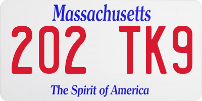 MA license plate 202TK9