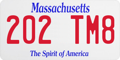 MA license plate 202TM8