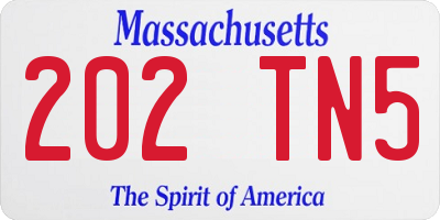 MA license plate 202TN5