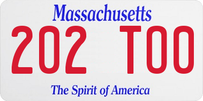 MA license plate 202TO0