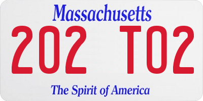 MA license plate 202TO2