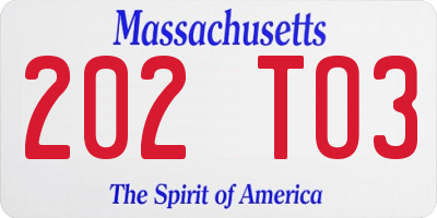 MA license plate 202TO3
