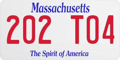 MA license plate 202TO4