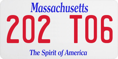 MA license plate 202TO6