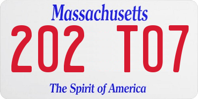 MA license plate 202TO7
