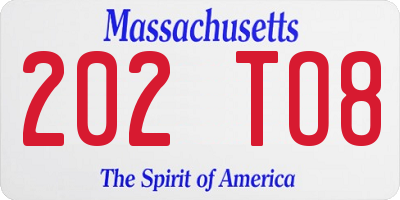 MA license plate 202TO8