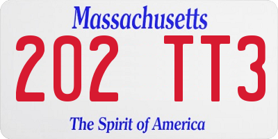 MA license plate 202TT3
