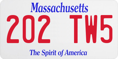 MA license plate 202TW5
