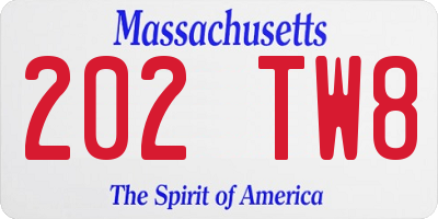 MA license plate 202TW8