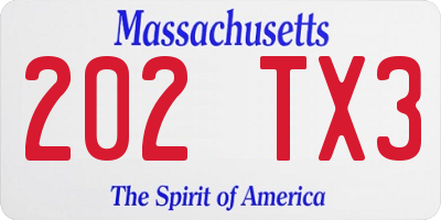 MA license plate 202TX3