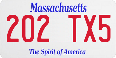 MA license plate 202TX5