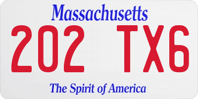 MA license plate 202TX6