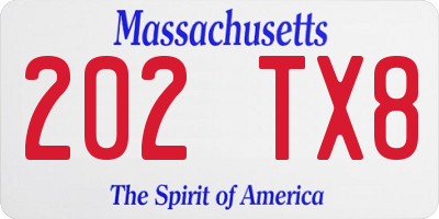 MA license plate 202TX8